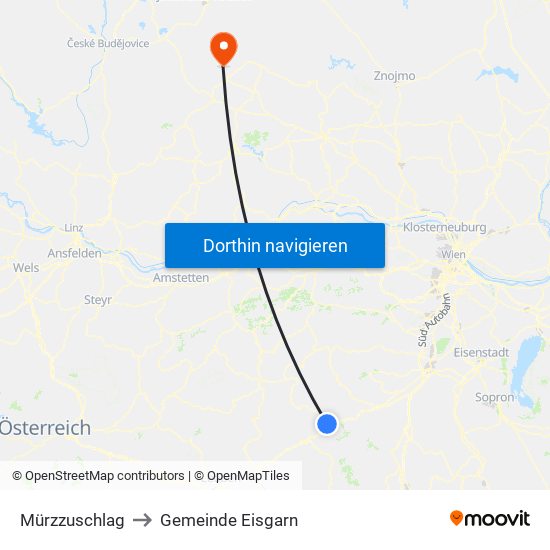 Mürzzuschlag to Gemeinde Eisgarn map