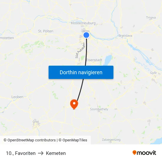 10., Favoriten to Kemeten map