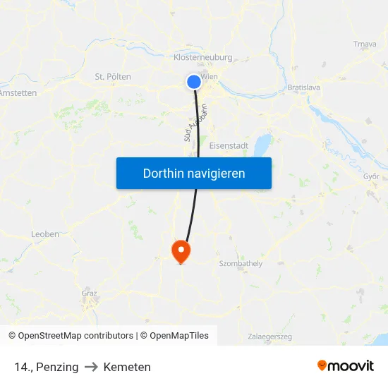 14., Penzing to Kemeten map