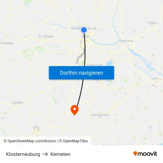 Klosterneuburg to Kemeten map