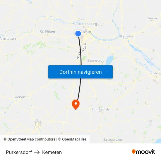 Purkersdorf to Kemeten map