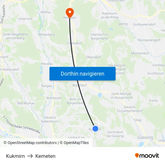Kukmirn to Kemeten map
