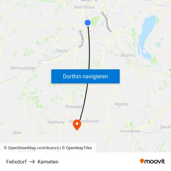 Felixdorf to Kemeten map