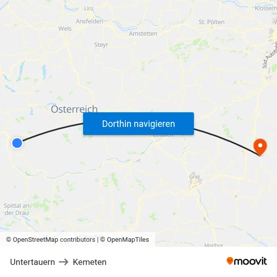 Untertauern to Kemeten map