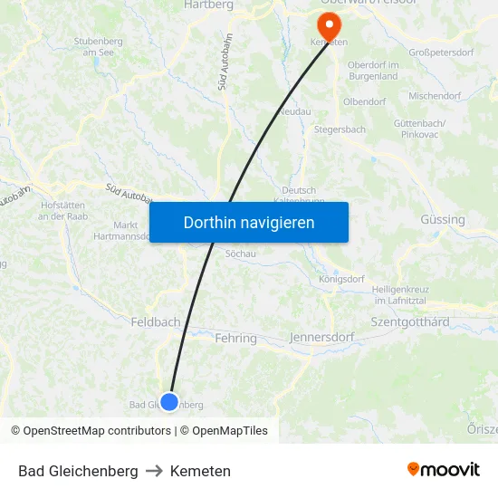 Bad Gleichenberg to Kemeten map