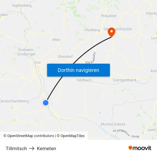 Tillmitsch to Kemeten map