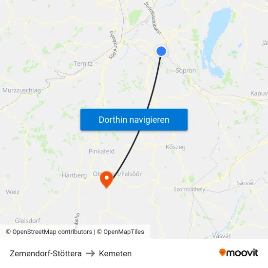 Zemendorf-Stöttera to Kemeten map