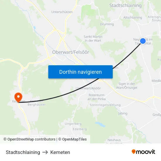 Stadtschlaining to Kemeten map