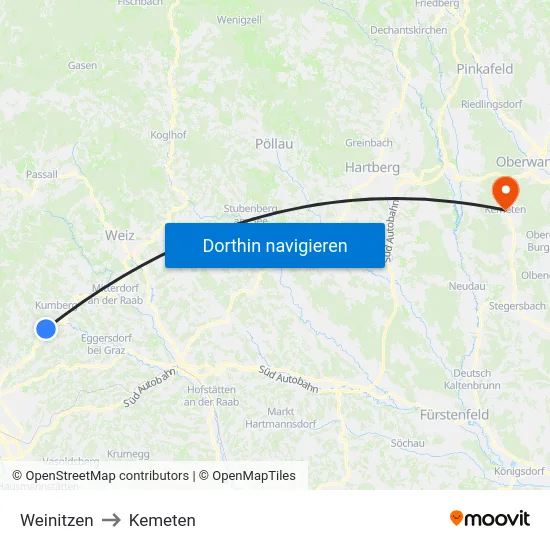 Weinitzen to Kemeten map