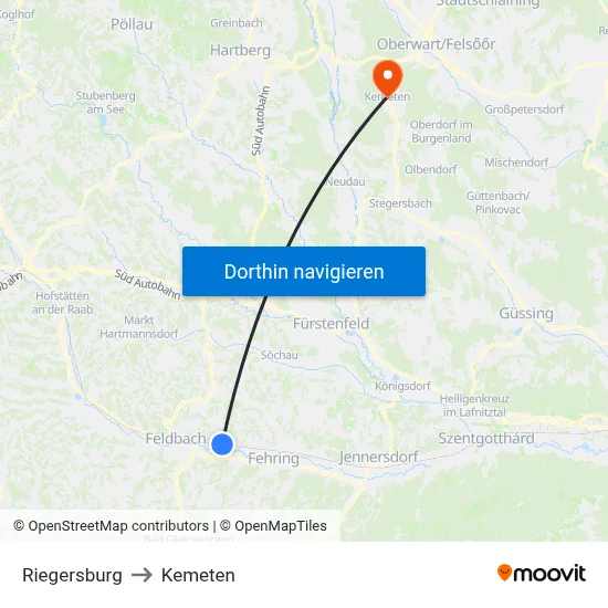 Riegersburg to Kemeten map