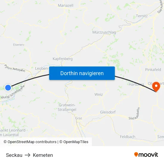 Seckau to Kemeten map