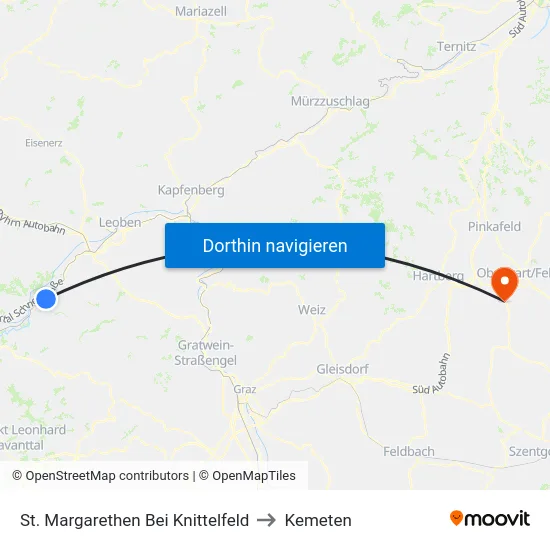 St. Margarethen Bei Knittelfeld to Kemeten map