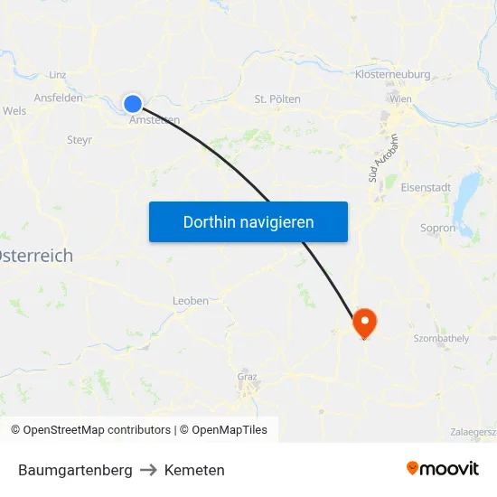 Baumgartenberg to Kemeten map