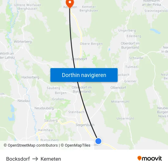 Bocksdorf to Kemeten map