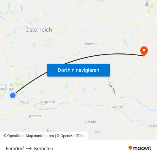 Ferndorf to Kemeten map