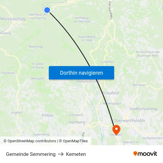 Gemeinde Semmering to Kemeten map
