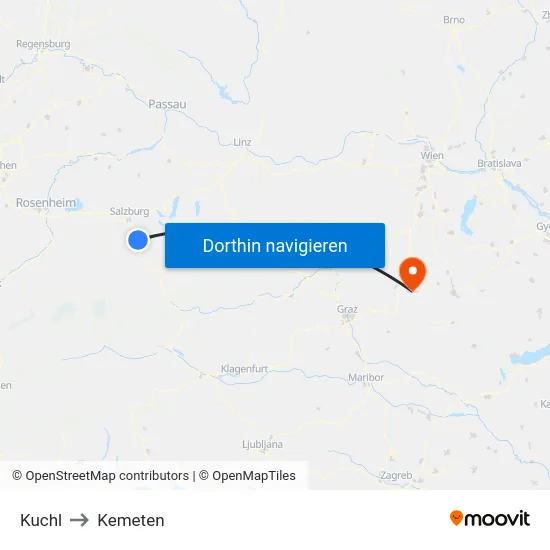 Kuchl to Kemeten map