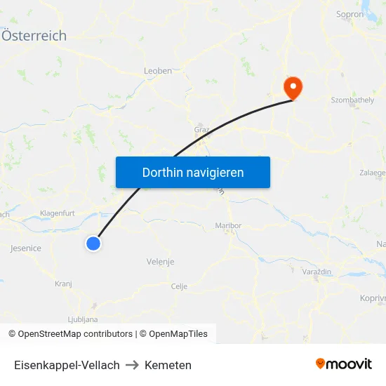 Eisenkappel-Vellach to Kemeten map