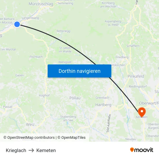 Krieglach to Kemeten map