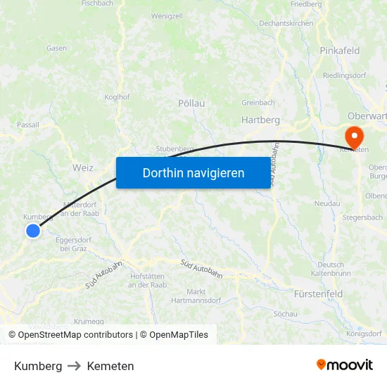 Kumberg to Kemeten map