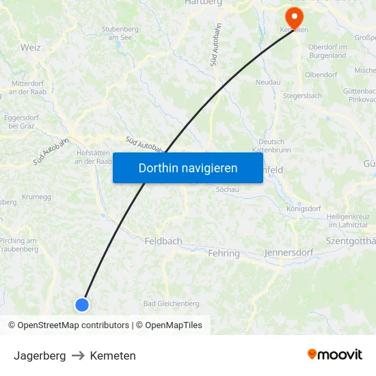 Jagerberg to Kemeten map
