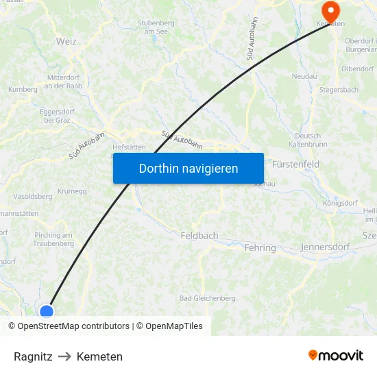 Ragnitz to Kemeten map