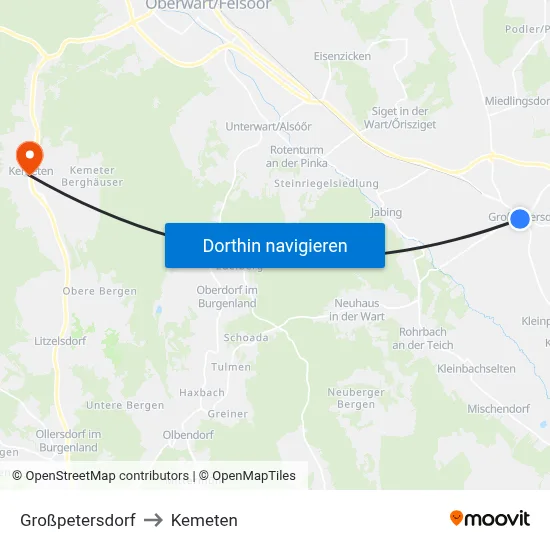 Großpetersdorf to Kemeten map