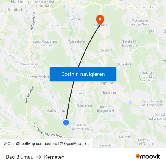 Bad Blumau to Kemeten map