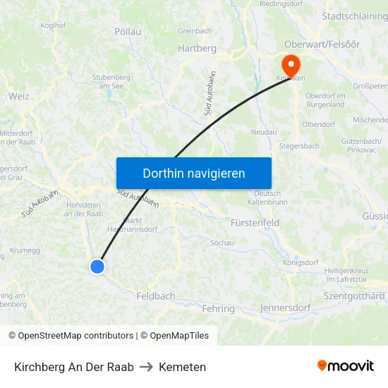 Kirchberg An Der Raab to Kemeten map