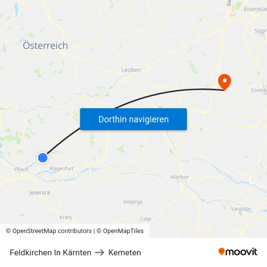 Feldkirchen In Kärnten to Kemeten map
