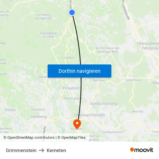 Grimmenstein to Kemeten map