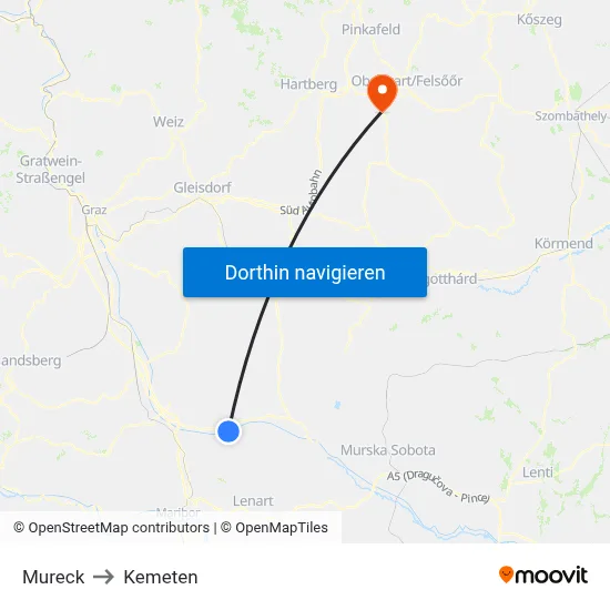 Mureck to Kemeten map