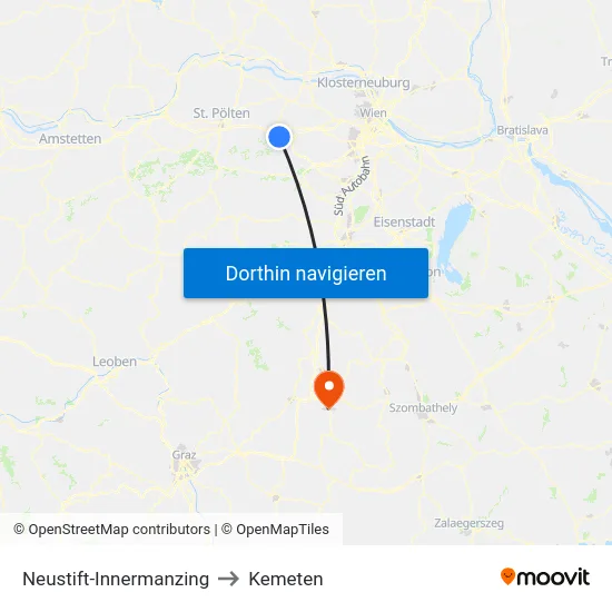 Neustift-Innermanzing to Kemeten map