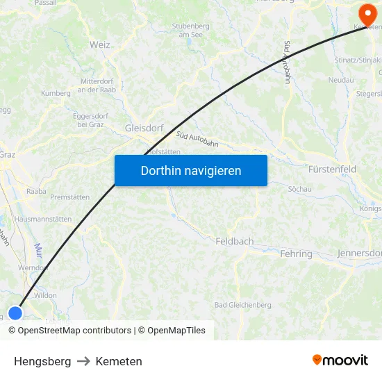 Hengsberg to Kemeten map