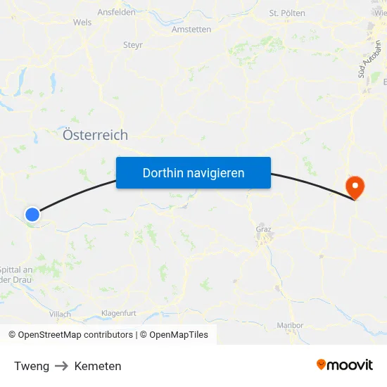 Tweng to Kemeten map