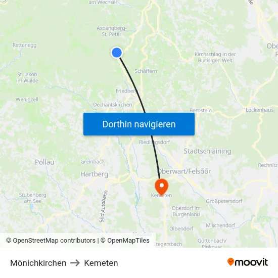Mönichkirchen to Kemeten map
