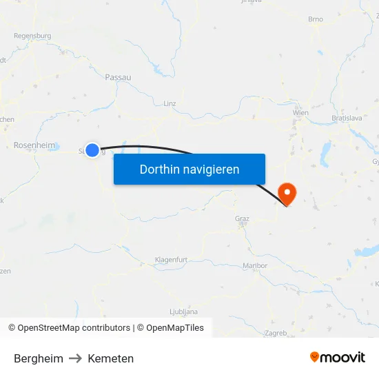 Bergheim to Kemeten map