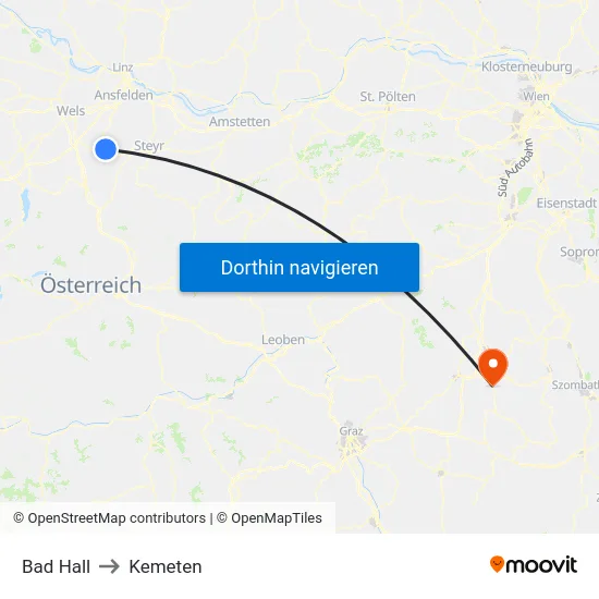 Bad Hall to Kemeten map