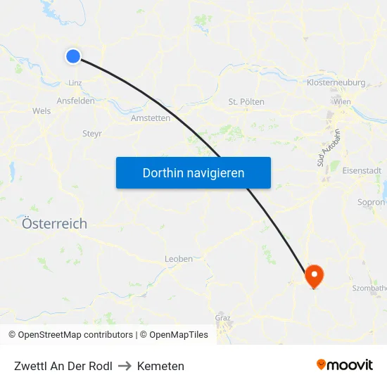 Zwettl An Der Rodl to Kemeten map