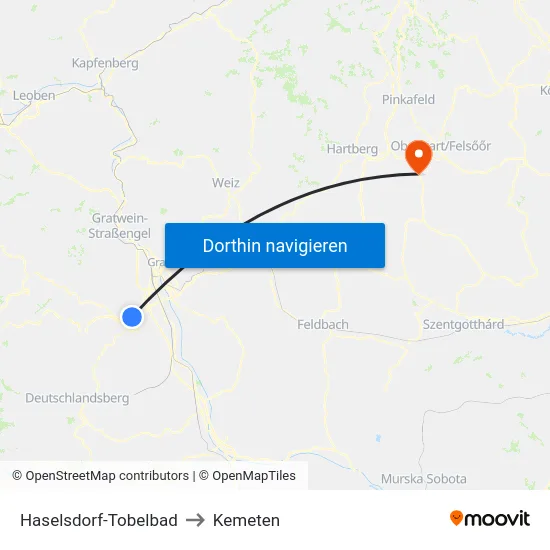Haselsdorf-Tobelbad to Kemeten map