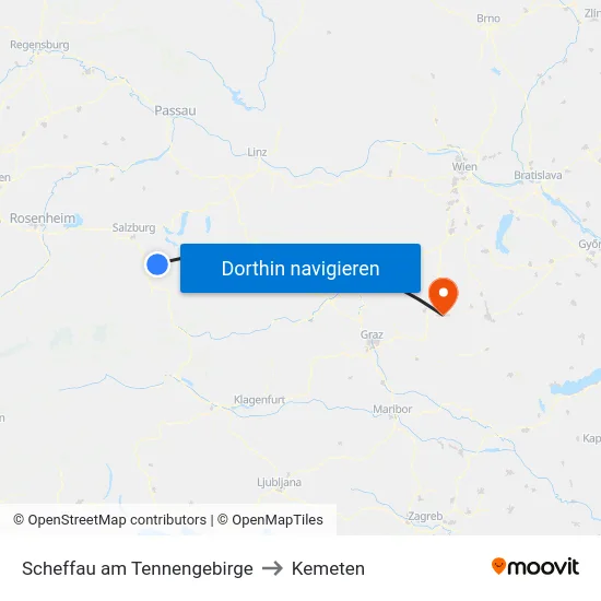 Scheffau am Tennengebirge to Kemeten map