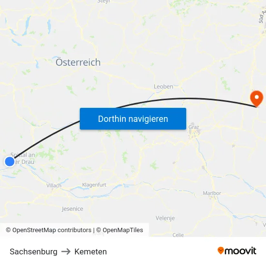 Sachsenburg to Kemeten map