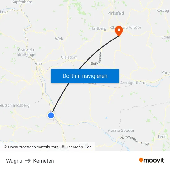 Wagna to Kemeten map