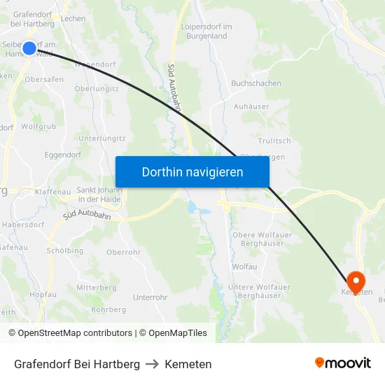Grafendorf Bei Hartberg to Kemeten map