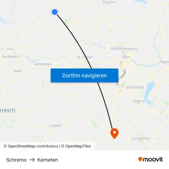 Schrems to Kemeten map