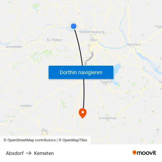 Absdorf to Kemeten map