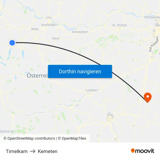 Timelkam to Kemeten map