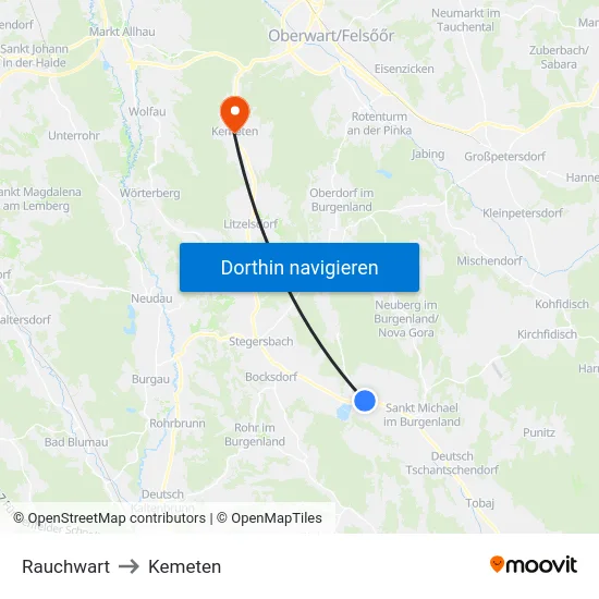 Rauchwart to Kemeten map