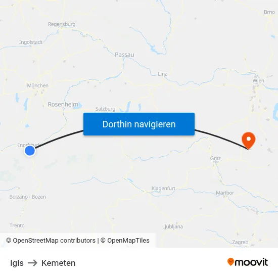 Igls to Kemeten map