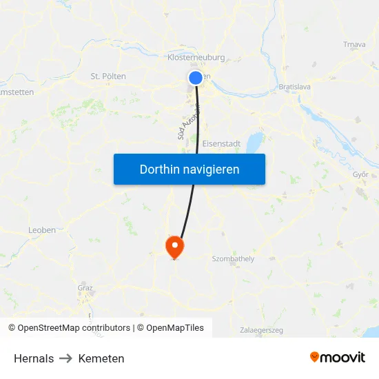 Hernals to Kemeten map